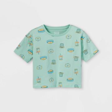 Girls' Disney Turning Red Foodie Short Sleeve Cropped Graphic T-shirt - Green