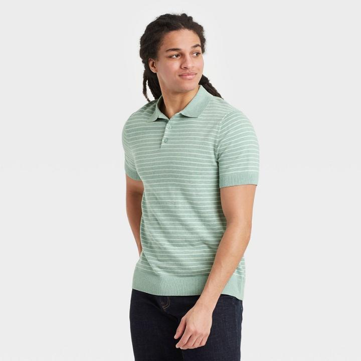 Men's Striped Standard Fit Short Sleeve Polo Sweater - Goodfellow & Co Green
