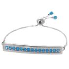 Target Adjustable Bracelet With Blue Cubic Zirconia On Bar In Silver Plate - Blue/gray