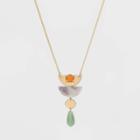 Semi-precious Red Aventurine And Lilac Jade With Worn Gold Necklace - Universal Thread Gold, Gold/green/purple