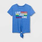 Well Worn Pride Adult Short Sleeve Love Tie Front Gender Inclusive T-shirt - Light Blue Heather