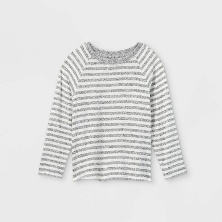 Toddler Girls' Striped Cozy Long Sleeve T-shirt - Cat & Jack Gray/cream