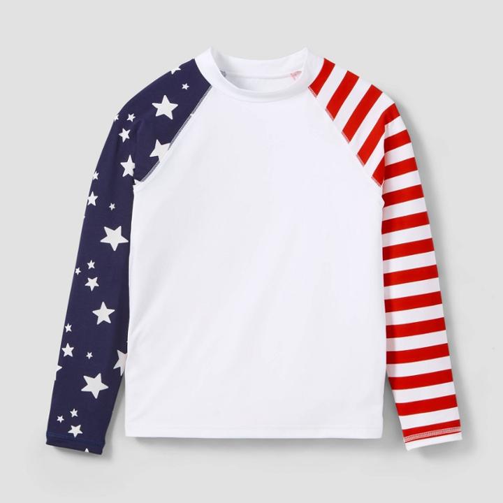 Plusboys' Long Sleeve American Flag Print Rash Guard Swim Shirt - Cat & Jack M Husky, Blue/red/white