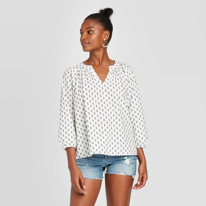 Women's Polka Dot Long Sleeve Open Front Shirt - Universal Thread Navy Xs, Women's, Blue