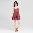 Women's Floral Print Strappy Tiered Shift Sundress- Xhilaration Burgundy (red)/pink