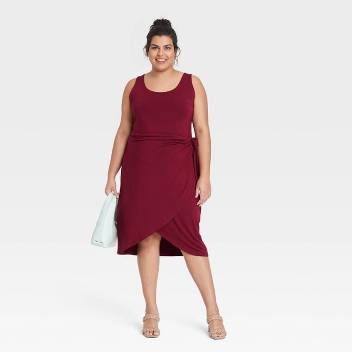 Women's Plus Size Sleeveless Knit Wrap Dress - Ava & Viv Burgundy X, Red