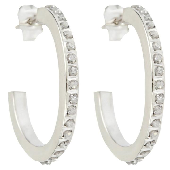 Target 3/4 Post Hoop Sterling Silver Earrings With Diamond Accents - White