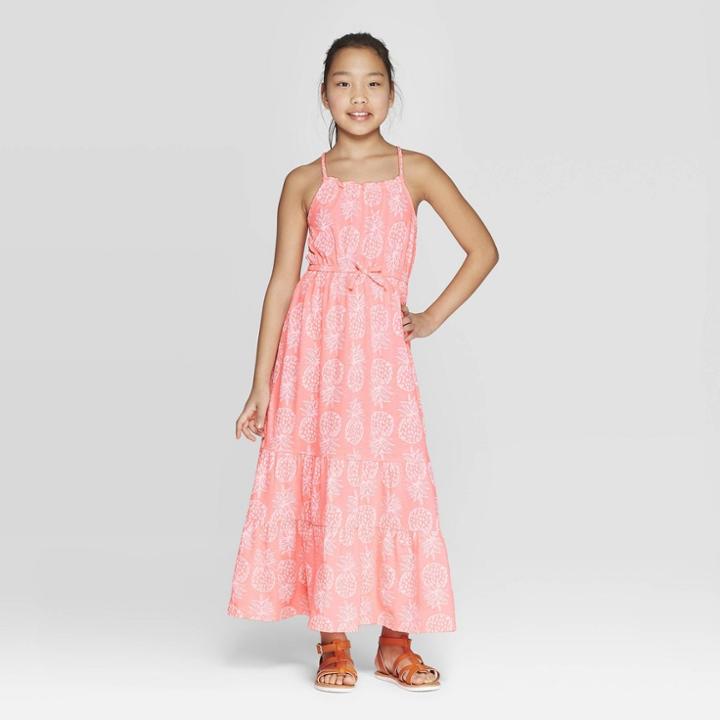 Girls' Knit Pineapple Print Maxi Dress - Cat & Jack Coral