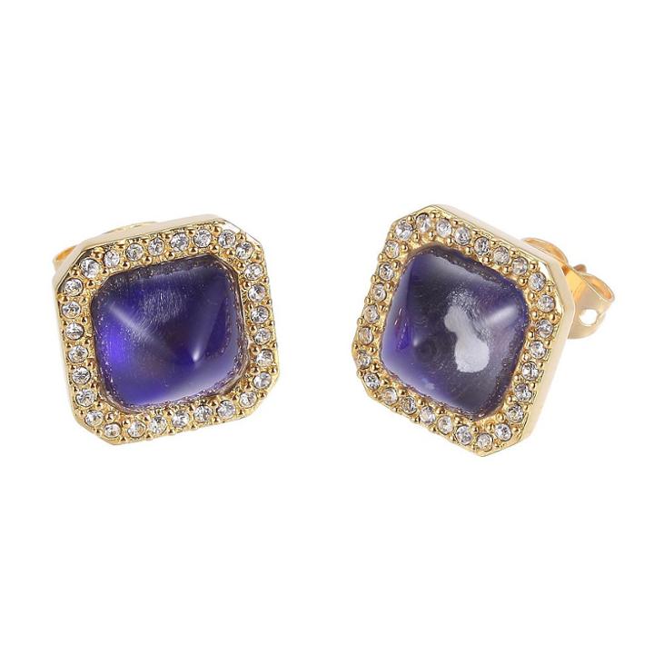 Prime Art & Jewel Color Changing 18k Gold Over Fine Silver Plated Bronze Square Thermochromic Crystal Mood Stud Earrings, Girl's