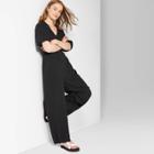 Women's Balloon Short Sleeve V-neck Button Front Jumpsuit - Wild Fable Black