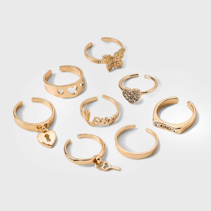 Girls' 8pk Love Ring Set - Art Class Gold