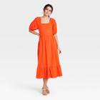 Women's Puff Elbow Sleeve Empire Waist Dress- Who What Wear Orange
