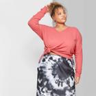 Women's Plus Size Long Sleeve V-neck Cozy T-shirt - Wild Fable Faded Rose 1x, Size: