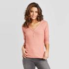 Women's Long Sleeve V-neck Cozy Rib Henley Shirt - Universal Thread Pink