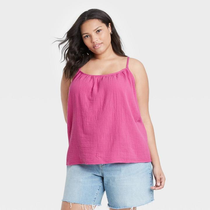 Women's Plus Size Gauze Tank Top - Universal Thread Fuchsia