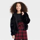 Girls' Faux Fur Zip-up Jacket - Art Class Black