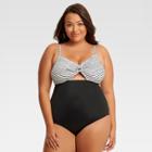 Beach Betty By Miracle Brands Women's Plus Size Slimming Control Striped Cut Out One Piece Swimsuit - Black/white