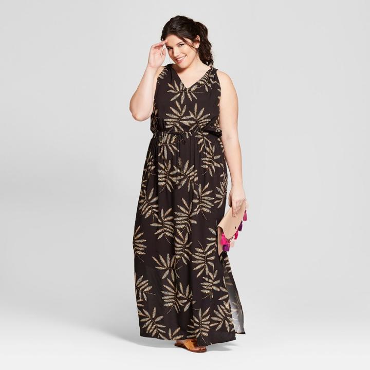 Women's Plus Size Printed Maxi Dress - A New Day Black X