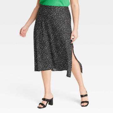 Women's Plus Size Midi A-line Slip Skirt - A New Day Black/white