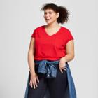 Women's Plus Size Sensory Friendly Pocket V-neck Short Sleeve T-shirt - Universal Thread Red