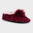 Muk Luks Women's Chenille Ballerina Slipper Socks With Poms - Burgundy
