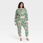 Women's Plus Size Thermal Pajama Set - Stars Above White