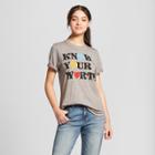 Women's Know Your Worth Short Sleeve Graphic T-shirt - Mighty Fine (juniors') - Gray