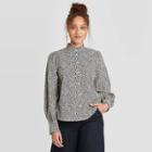 Women's Leaf Print Ruffle Long Sleeve Button-down Blouse - A New Day Black/white