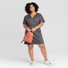 Women's Plus Size Short Sleeve V-neck Front Zip Elastic Waist Dress - Universal Thread Gray 2x, Women's,