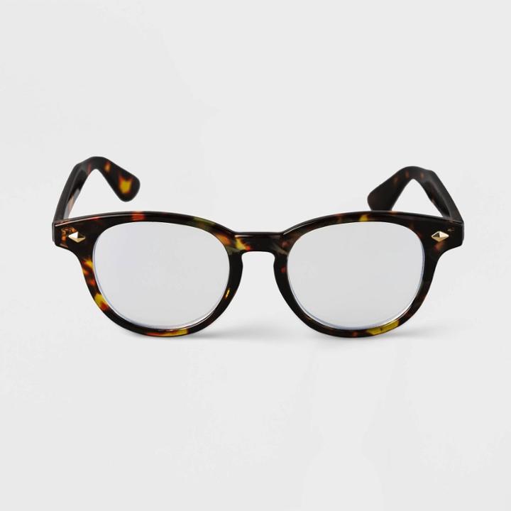Men's Tortoise Print Round Blue Light Filtering Glasses - Goodfellow & Co Brown