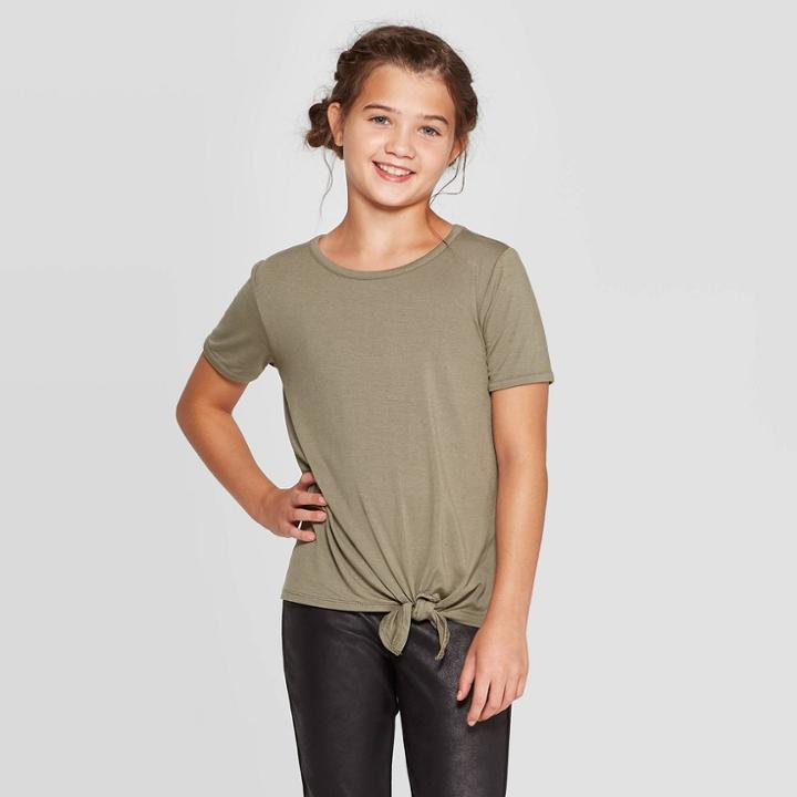 Girls' Side Tie T-shirt - Art Class Green M, Girl's,