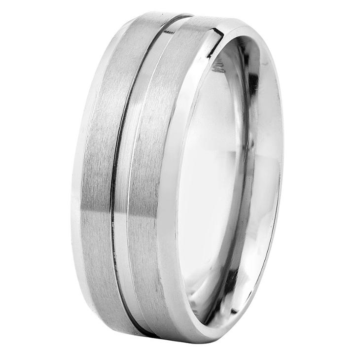 West Coast Jewelry Men's Titanium Satin Finish Grooved Ring (7mm), Size: