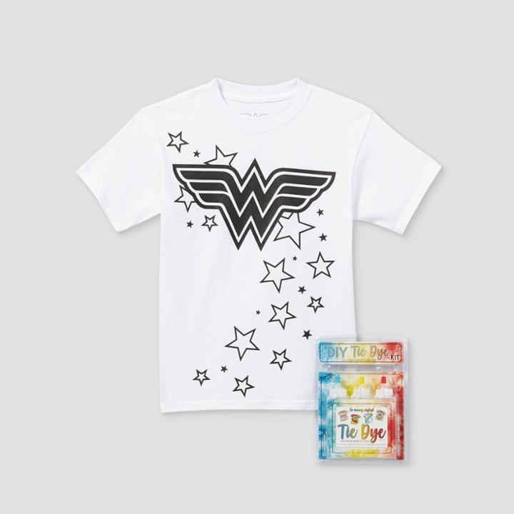 Kids' Dc Comics Wonder Woman Short Sleeve Graphic T-shirt With Tie-dye Kit - White