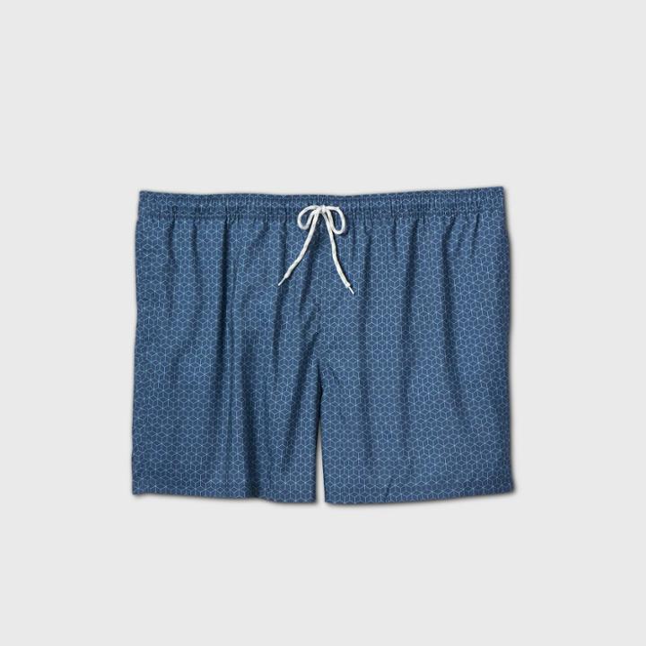 Men's Big & Tall 7 Geometric Elastic Waist Swim Trunks - Goodfellow & Co Blue Haze