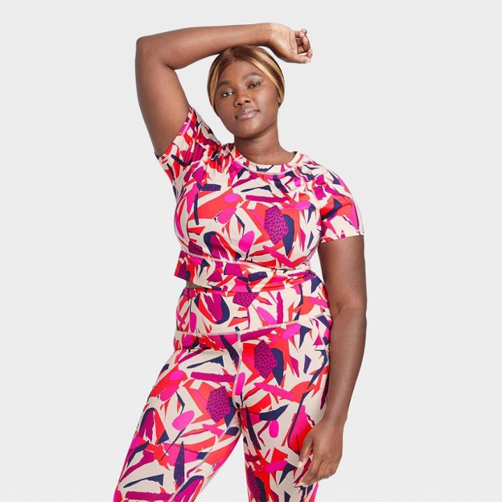 J. Dow Fitness Black History Month Women's Plus Size Short Sleeve Crop Top T-shirt - Geometric