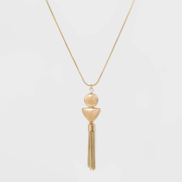 Worn Gold Pendant Necklace With Tassel - Universal Thread Gold