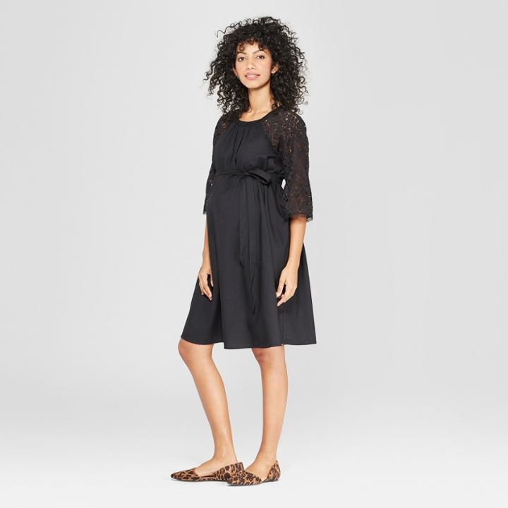 Maternity Lace Sleeve Shift Dress - Isabel Maternity By Ingrid & Isabel Black
