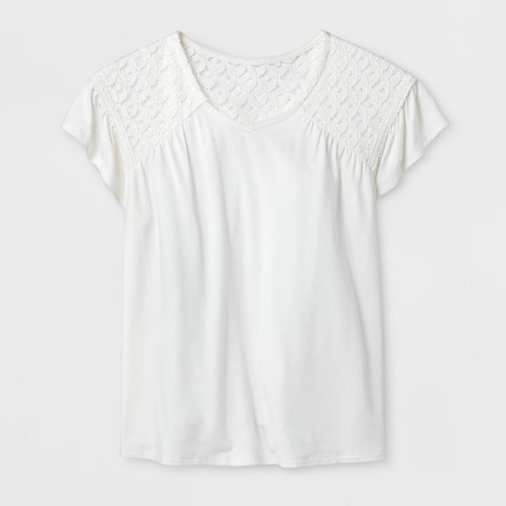 Girls' Crochet Mix Short Sleeve T-shirt - Art Class Cream