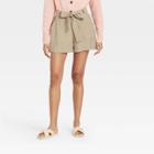 Women's High-rise Tie Waist Shorts - A New Day Brown