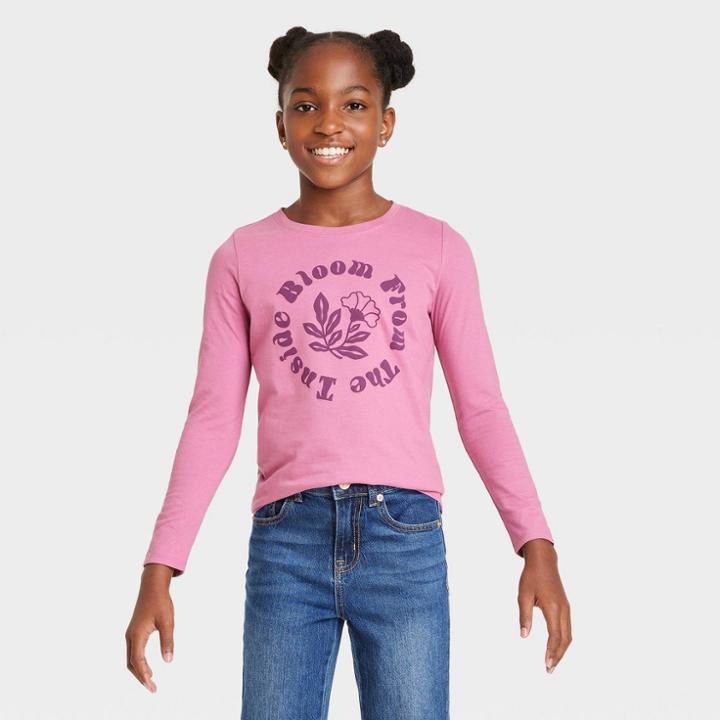 Girls' 'bloom From The Inside' Long Sleeve Graphic T-shirt - Cat & Jack Mauve Pink