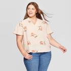 Women's Plus Size Floral Print Flutter Short Sleeve V-neck Top - Ava & Viv Beige X, Women's