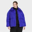 Women's Plus Size Medium Length Matte Puffer Jacket - A New Day Blue