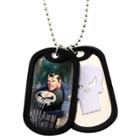 Men's Marvel Punisher Double Stainless Steel (silver) Dog Tag And Rubber