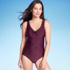 Women's Grommet Scallop High Coverage One Piece Swimsuit - Kona Sol Burgundy