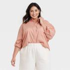 Women's Plus Size Long Sleeve Button-down Boyfriend Shirt - A New Day Coral Orange