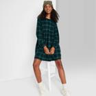 Women's Plaid Long Sleeve Woven Babydoll Dress - Wild Fable Green
