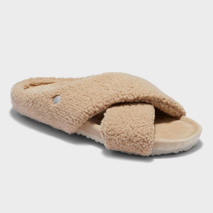 Women's Dluxe By Dearfoams Collins Crossband Molded Footbed Slippers - Tan