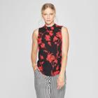 Women's Floral Print Mock Neck Tank Top - Who What Wear Black/red L, Black/red Floral