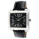 Peugeot Watches Women's Peugeot Oversize Rectangle Leather Strap Watch-silver/black