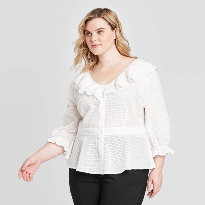 Women's Plus Size Long Sleeve Blouse - Who What Wear White 1x, Women's,